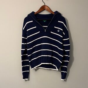 United Colors Of Benetton Striped Navy V-Neck Sweater